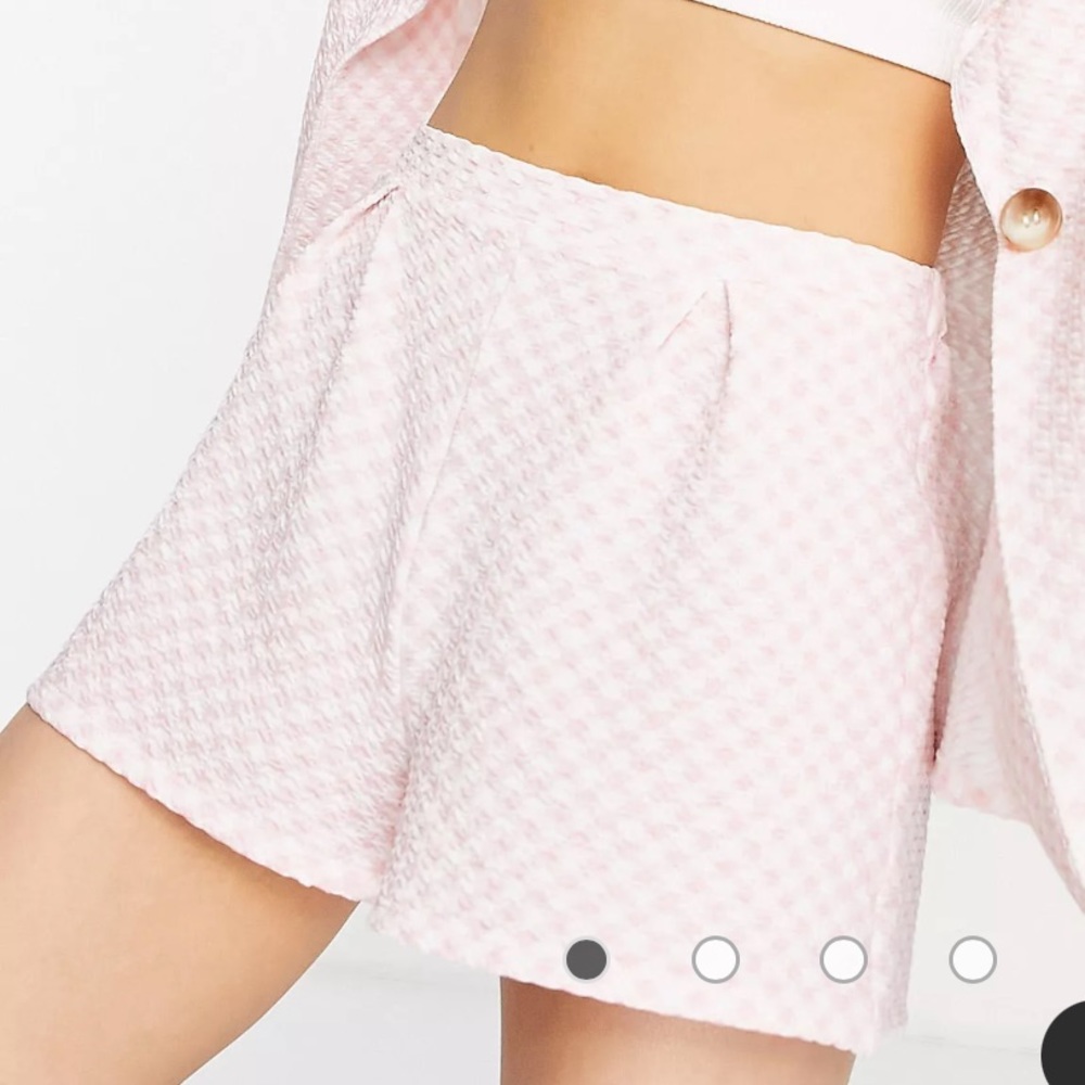 ASOS DESIGN jersey textured shorts in blush gingham